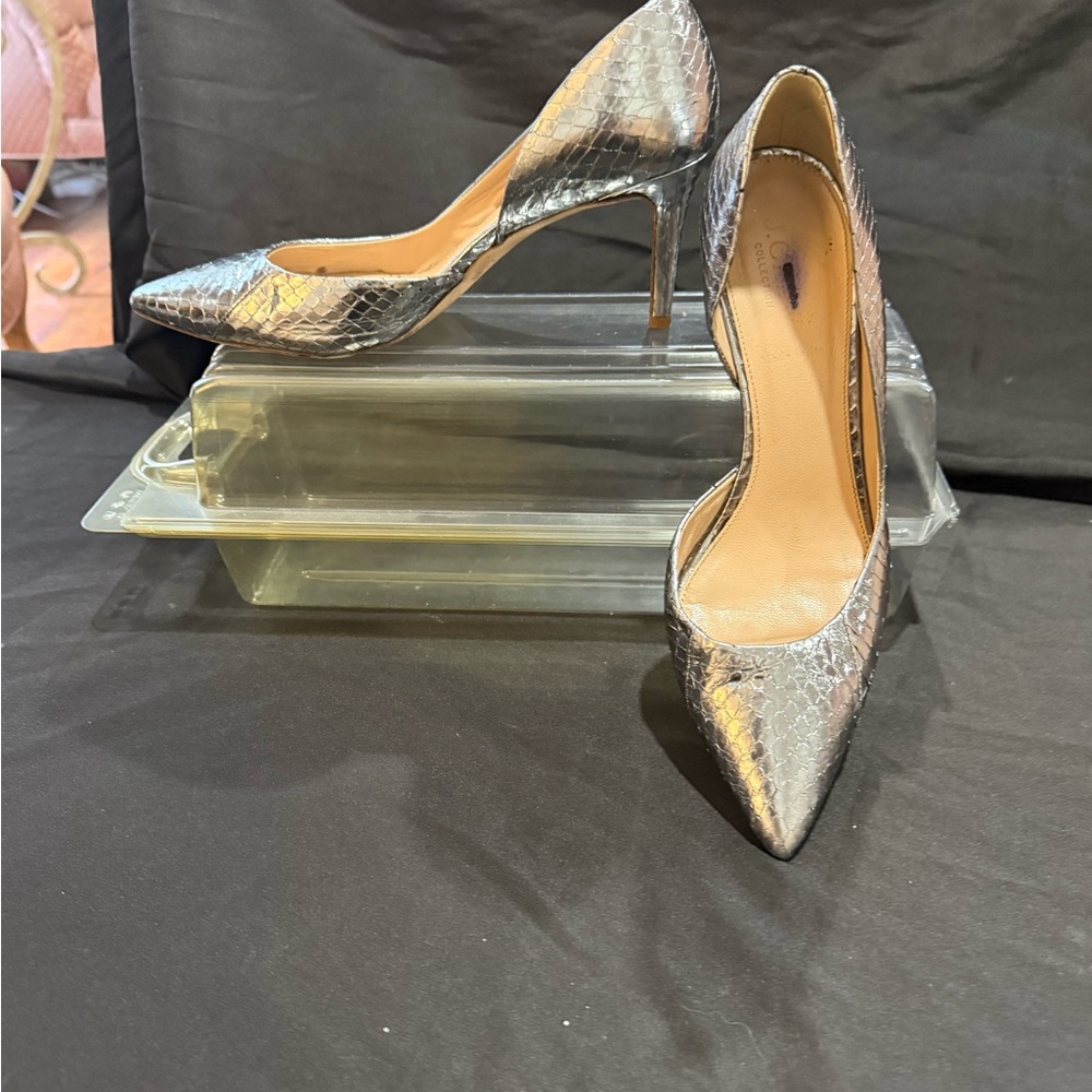 J. Crew Black Snakeskin Leather Heels 7.5